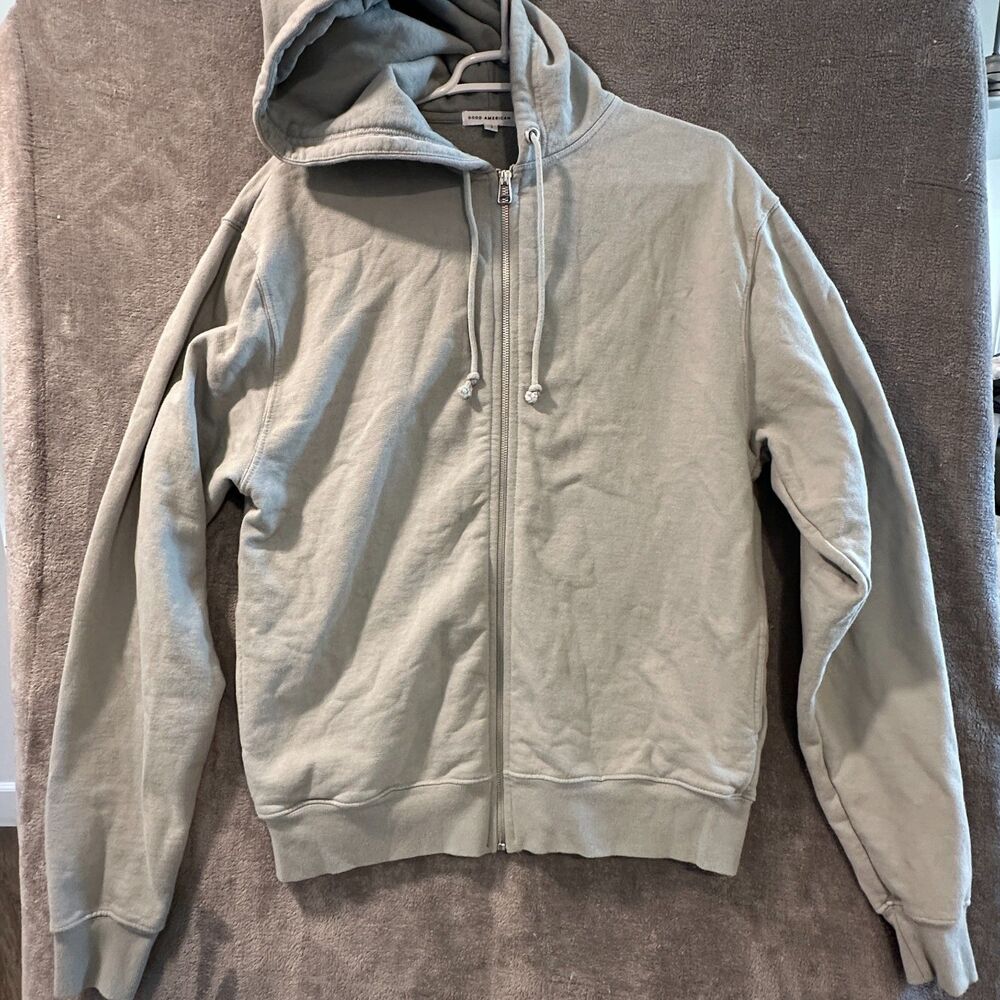 Women Washed Grey Cotton Fleece Full Zip Hoodie Sweatshirt Jacket Size 1 ~Small